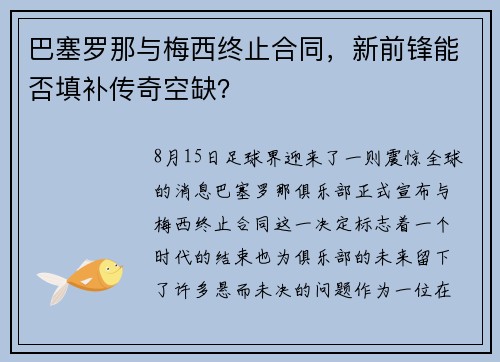 巴塞罗那与梅西终止合同，新前锋能否填补传奇空缺？
