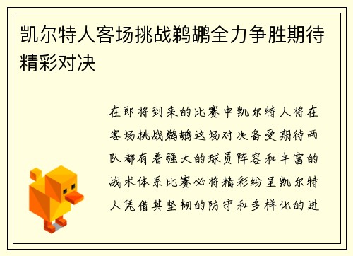 凯尔特人客场挑战鹈鹕全力争胜期待精彩对决